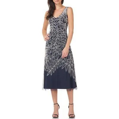 JS Collections Женское коктейльное и вечернее платье миди с двойным V-образным вырезом и бисером BHFO 6250