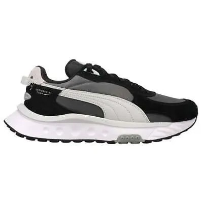Кроссовки для мальчиков Puma Wild Rider Rollin Lace Up, черные, серые, повседневная обувь 38