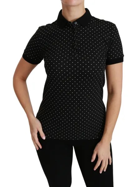 DOLCE - GABBANA Топ Хлопковая черная рубашка-поло с воротником в горошек IT44/US10/L Рекомендуемая розничная цена 450 долларов США