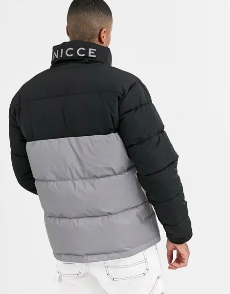 Черная дутая куртка со светоотражающими вставками Nicce-Серебряный