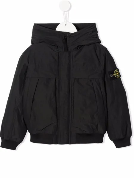 Stone Island Junior пуховик с капюшоном и нашивкой-логотипом