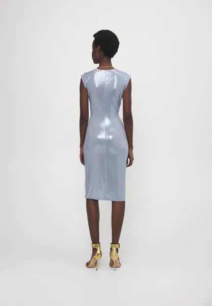 Платье из джерси Sleeveless Deep V Neck Shirred Front Dress To Knee Norma Kamali, туманно-синий