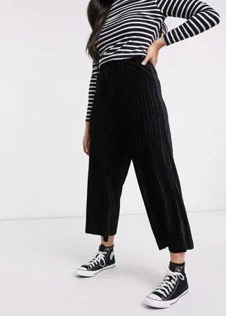 Бархатные плиссированные брюки-кюлоты черного цвета ASOS DESIGN-Черный
