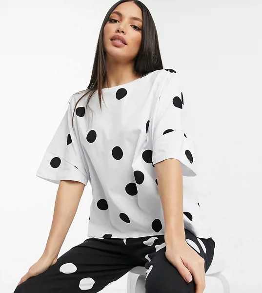 Эксклюзивный черно-белый пижамный комплект из футболки и леггинсов в контрастный горошек ASOS DESIGN Tall-Многоцветный