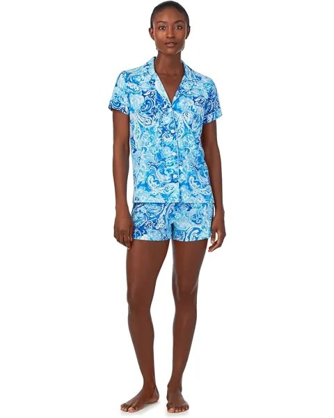 Пижама LAUREN Ralph Lauren Short Sleeve Notch Collar Boxer, цвет Blue Paisley