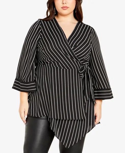 Модный топ Jemma с V-образным вырезом и запахом больших размеров City Chic, цвет Black, White