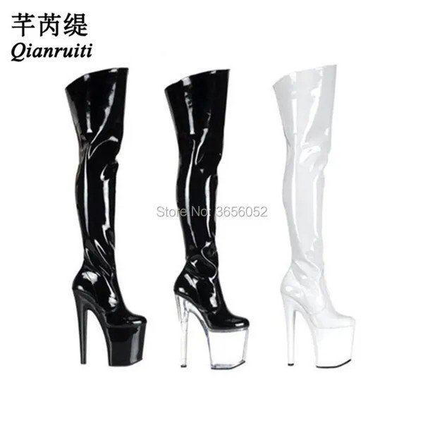 Туфли Qianruiti женские для ночного клуба, лакированные ботфорты из лакированной кожи, на платформе и очень высоком каблуке, черные, красные