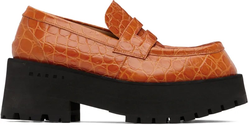 Оранжевые лоферы на платформе с тиснением под крокодила Marni