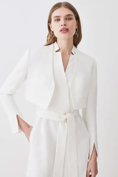 Льняная укороченная куртка от края до края Karen Millen, белый