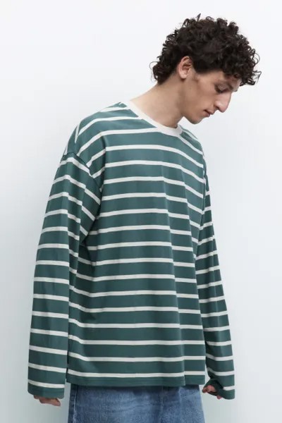 Лонгслив oversize хлопковый с принтом в полоску