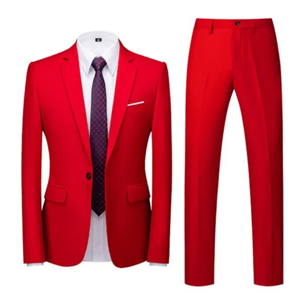 Мужской Блейзер и брюки, Красный смокинг из двух предметов, пиджак и брюки для свадебной вечеринки, костюм большого размера по индивидуальн...