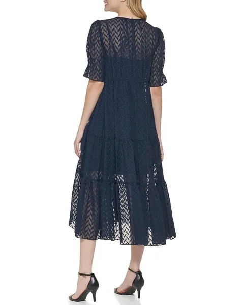 Платье Tommy Hilfiger Short Sleeve Abstract Zigzag Chiffon Maxi Dress, цвет Sky Captain