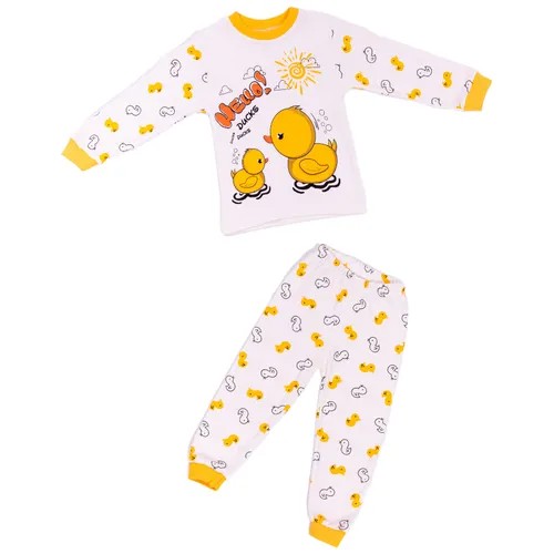 Пижама Miniland детская, брюки, застежка отсутствует, брюки с манжетами, рукава с манжетами, размер 92, желтый, белый