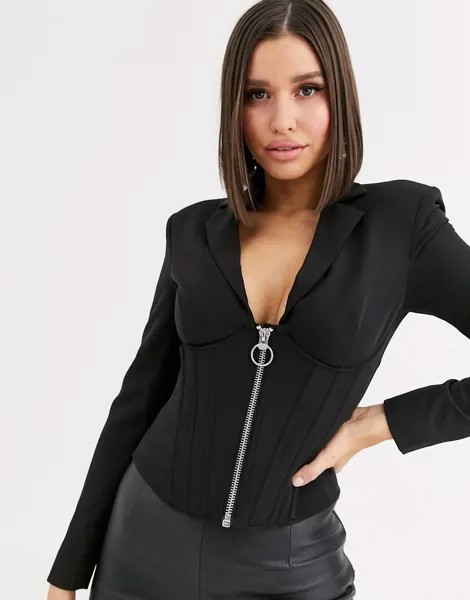 Пиджак с отделкой в стиле корсета с косточками ASOS DESIGN-Черный