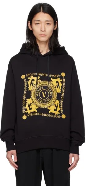 Черный худи с V-образной эмблемой Versace Jeans Couture