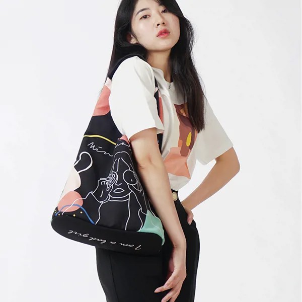 Холщовые корейские сумки-мешки на плечо для женщин, женские кошельки и сумочки конфетных цветов с мультяшным рисунком, вместительный Дамск...