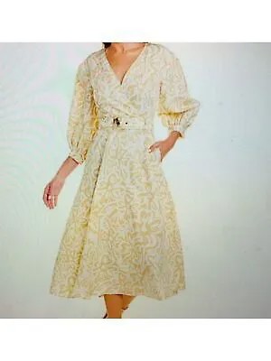LAFAYETTE 148 Женское бежевое платье с поясом и рукавами до локтя чайной длины + расклешенное платье 8