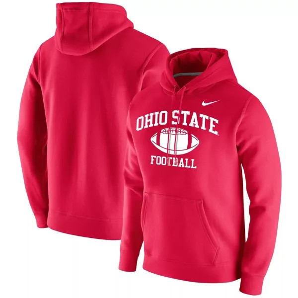 Мужской флисовый пуловер с капюшоном Scarlet Ohio State Buckeyes в стиле ретро футбольного клуба Nike
