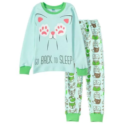 SM544 Пижамы для девочек Зеленый,110 Green cat Sladikmladik