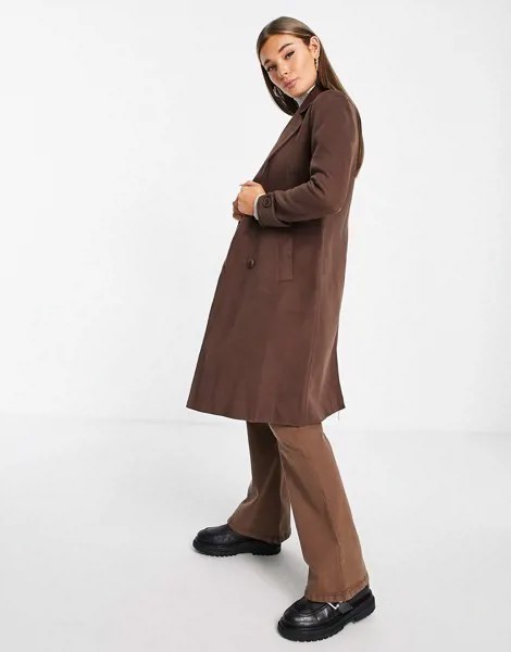 Шоколадно-коричневое строгое пальто миди Forever New-Коричневый цвет