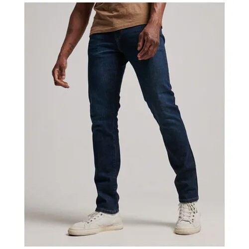 Джинсы зауженные Superdry, полуприлегающий силуэт, низкая посадка, размер 32/34, синий