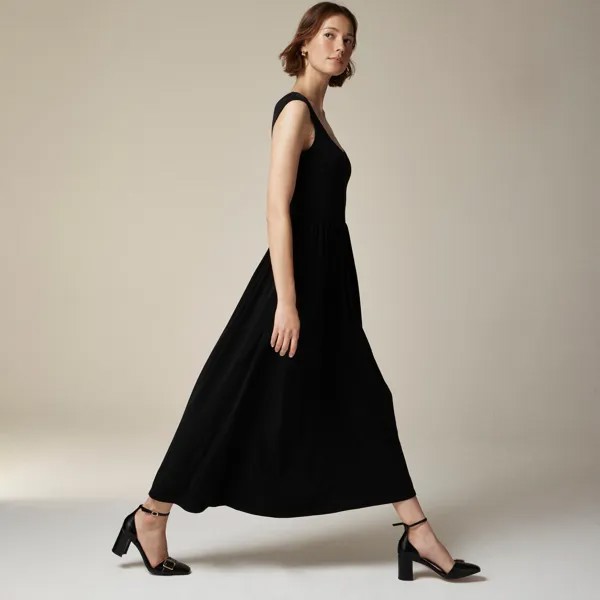 Платье миди с рукавами-крылышками из матового трикотажа J.Crew, черный