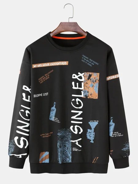 Мужские пуловеры с надписью Graffiti Crew Шея Street Pullover Sweatshirts