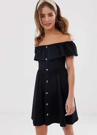 Черный сарафан на пуговицах с открытыми плечами ASOS DESIGN