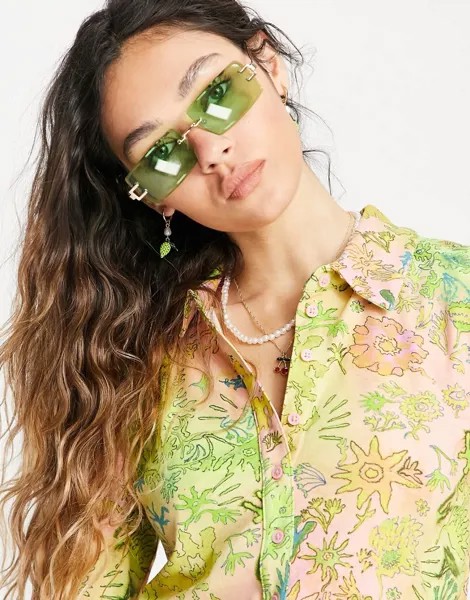 Трикотажная рубашка с цветочным принтом из материала с добавлением органического хлопка Weekday Emilia-Многоцветный