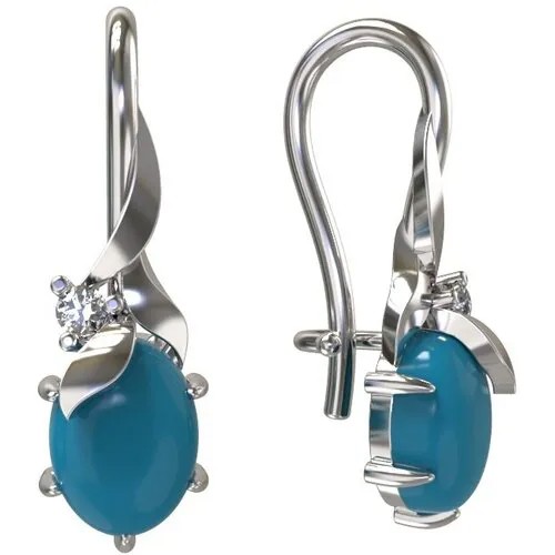 Серьги серебро, 925 проба, родирование, бирюза синтетическая, фианит