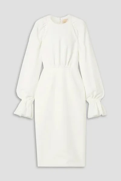 Платье миди из крепа Vaniria со сборками и тюлевой отделкой ROKSANDA, белый