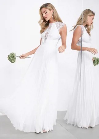 Изысканное свадебное платье с кружевным лифом и юбкой с плиссировкой ASOS EDITION Ruby-Белый