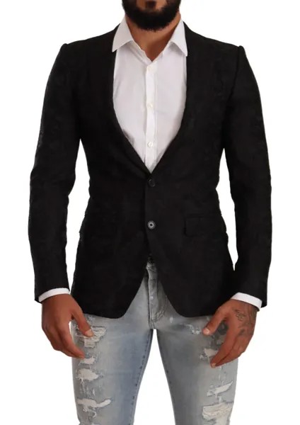 DOLCE - GABBANA Куртка MARTINI Черный парчовый костюм на двух пуговицах IT44/US34/XS $3400