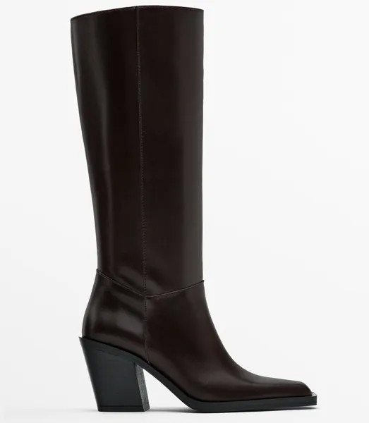Сапоги Massimo Dutti Leather High-heel, коричневый