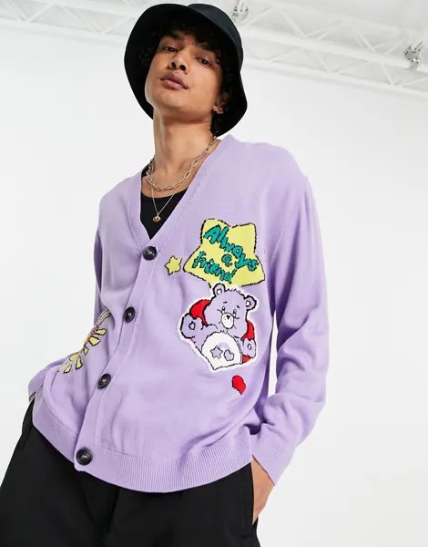 Сиреневый трикотажный oversized-кардиган с принтом 