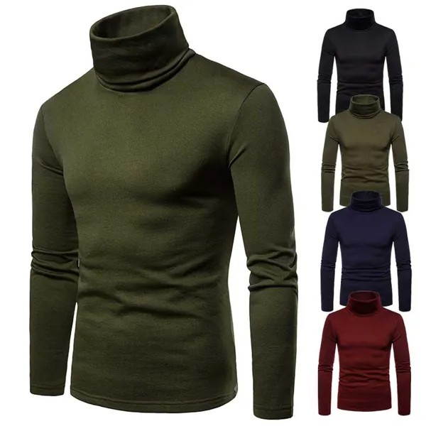 Мужская Зимняя Термальная Черепаха Шея Skivvy Pullover Растянуть Основные Твердые Толстые T Рубашка