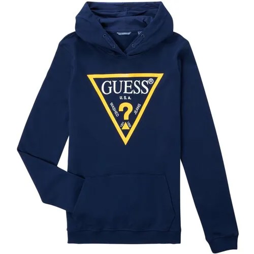 Толстовка GUESS, средней длины, манжеты, капюшон, карманы, размер 170, синий