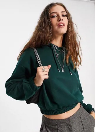 Темно-зеленый укороченный oversized-худи Bershka-Зеленый цвет