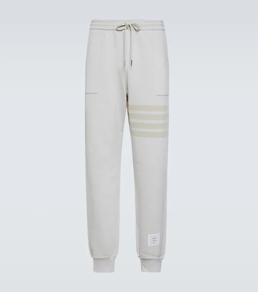 Хлопковые спортивные штаны с полосками 4-Bar Thom Browne, белый