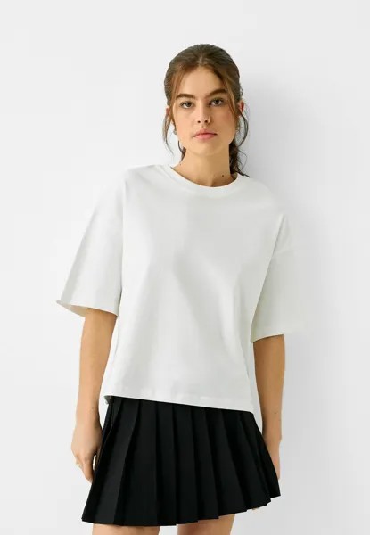 Футболка с принтом BOXY FIT Bershka, цвет white