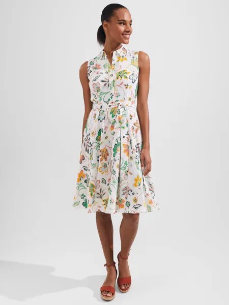 Платье Hobbs Belinda с поясом и цветочным принтом, белый/разноцветный