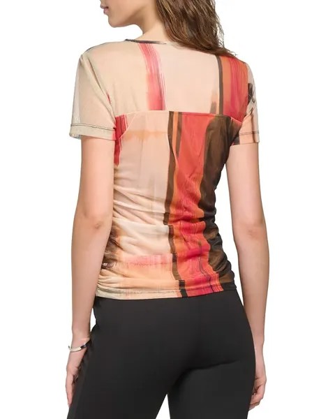 Топ DKNY Short Sleeve Print Mesh Top, цвет Amalfi Pink/Pristine Multi