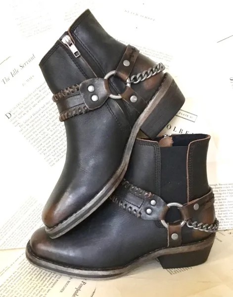 Байкерские ботинки Free People Stony Desert Biker Boot Челси, коричневая кожаная цепочка на ремнях 39/9, НОВИНКА