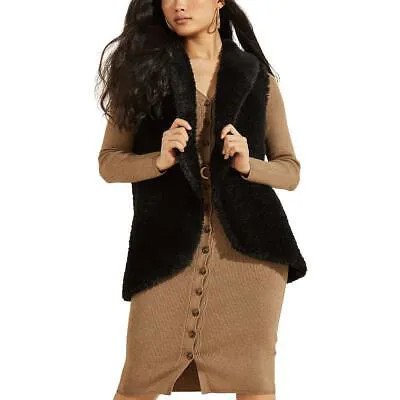 Guess Womens Raffaella Черная куртка без рукавов из искусственного меха L BHFO 1045