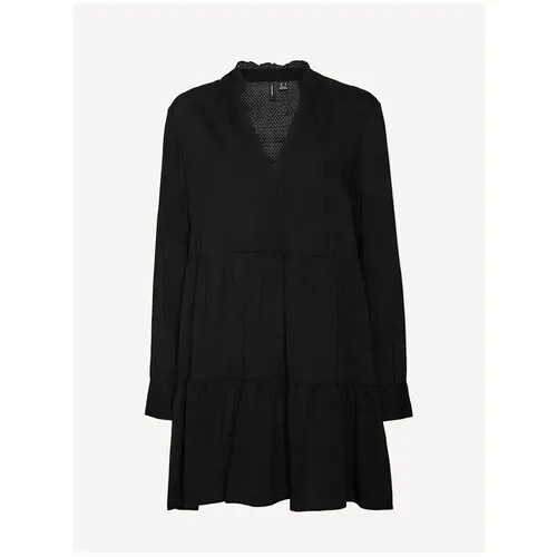 Платье-рубашка Vero Moda, вискоза, повседневное, свободный силуэт, мини, размер S/36, черный
