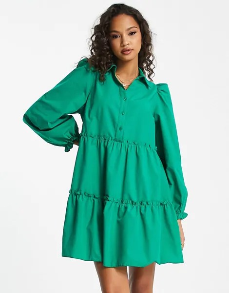 Зеленое платье-рубашка из поплина Miss Selfridge