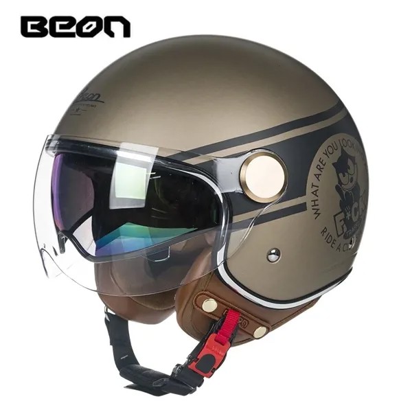 BEON ретро Красочный двойной козырек электрический мотоциклетный шлем 3/4 открытое лицо мотокроссоо самокат Защитная шляпа для мужчин/женщин ...