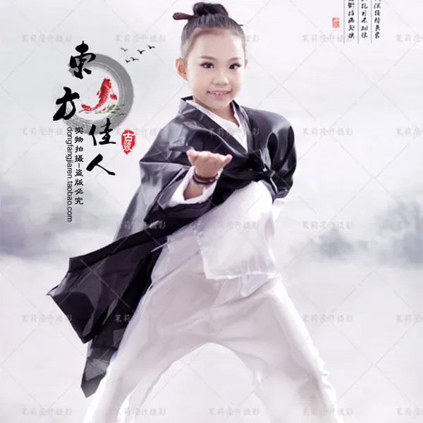 Маленький WuDang белый черный тренировочный костюм Hanfu костюм для фотосъемки для маленькой девочки детский день представления Hanfu