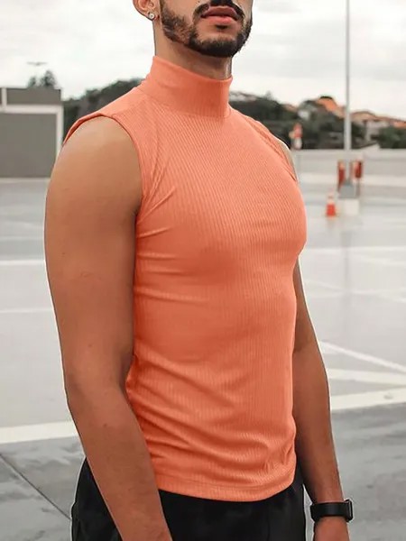 Мужская весенняя повседневная однотонная облегающая майка Manfinity Homme с половиной высоким воротом, оранжевый цвет