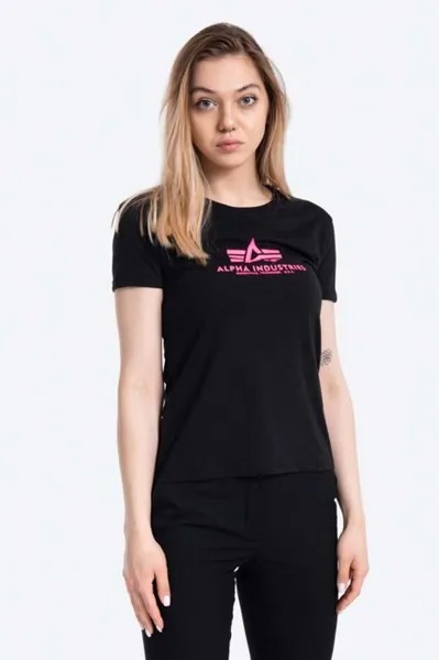 Хлопковая футболка New Basic T с неоновым принтом Alpha Industries, черный